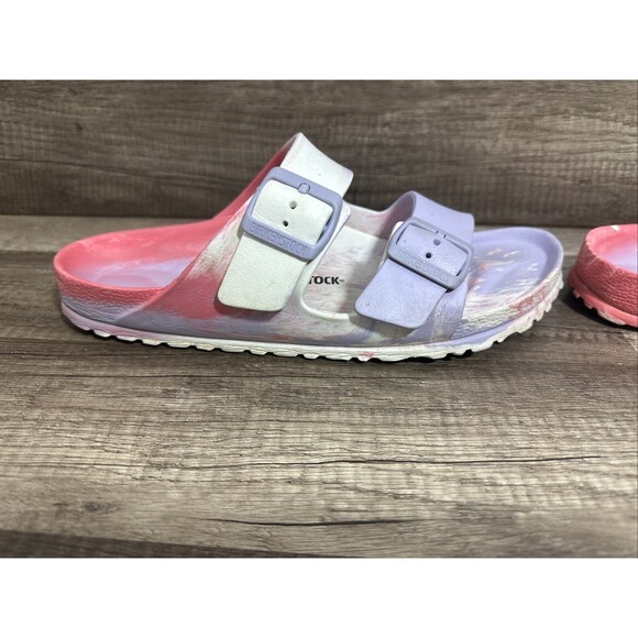Birkenstock Arizona EVA Sandals Purple Fog Swirl Sz 9  Multicolor Beach Summer - Picture 13 of 16